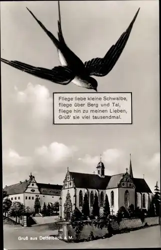 Ak Dettelbach am Main, Kirche, Schwalbe