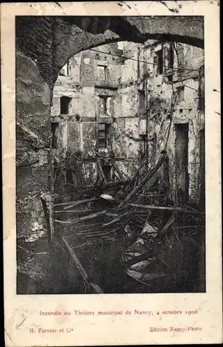 Ak Nancy Meurthe et Moselle, Incendie du Theatre municipal, 4 octobre 1906