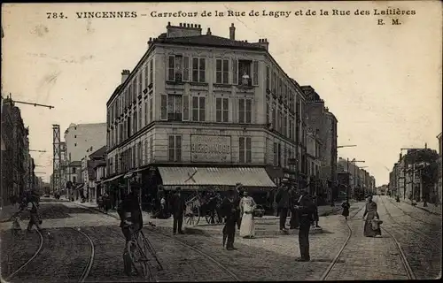 Ak Vincennes Val de Marne, Carrefour de la Rue de Lagny et de la Rue des Laitieres