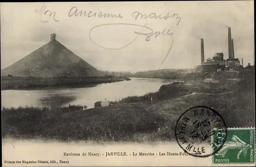 Ak Jarville Meurthe et Moselle, La Meurthe, Les Hauts Fourneaux