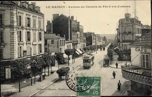 Ak Raincy Seine-Saint-Denis, Avenue du Chemin de Fer a vol d'oiseau, Straßenbahn
