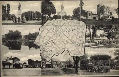 Stadtplan Ak Le Raincy Seine Saint Denis, Montage avec Carte, Castel Ermitage, Église