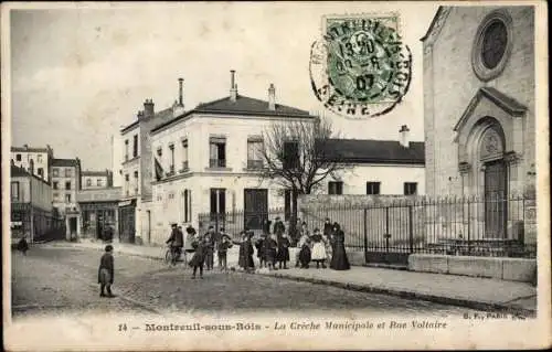 Ak Montreuil sous Bois Seine Saint Denis, La Creche Municipale et Rue Voltaire