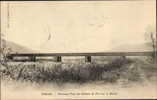 Ak Culoz Ain, Nouveau Pont du Chemin de Fer sur le Rhone