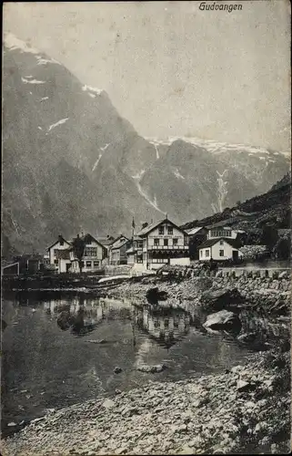 Ak Gudvangen Norwegen, Häuser am Fjord