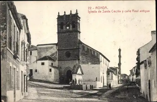 Ak Ronda Andalusien Spanien, Iglesia de Santa Cecilia y calle Real antigua