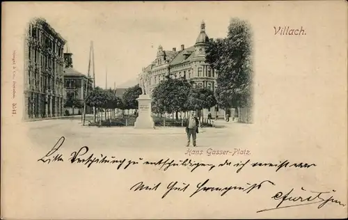 Ak Villach in Kärnten, Partie am Hans Gasser Platz, Denkmal