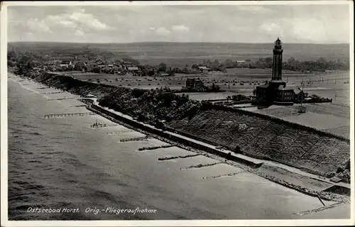 Ak Niechorze Seebad Horst Pommern, Fliegeraufnahme, Leuchtturm