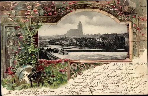 Passepartout Ak Rheine in Westfalen, Teilansicht, Kirche, Wehr