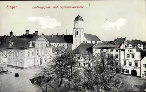 Ak Żagań Sagan Schlesien, Ludwigsplatz mit Gymnasialkirche