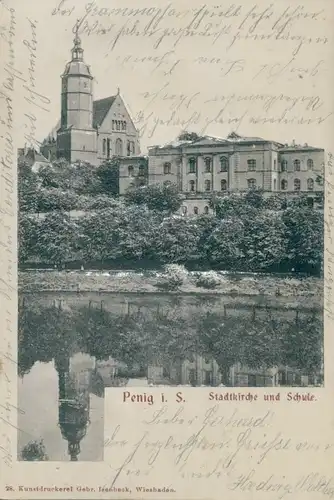 Ak Penig in Sachsen, Stadtkirche, Schule