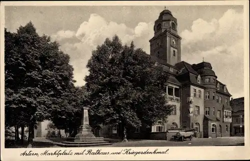 Ak Artern an der Unstrut, Marktplatz, Rathaus, Kriegerdenkmal