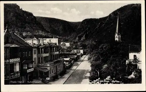 Ak Thale im Harz, Konditorei, Hotel, Kirche Hubertusstraße