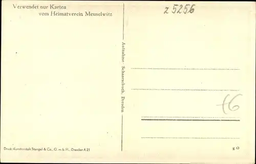 Ak Meuselwitz in Thüringen, Kirche vom Rathausturm aus, Geschäft Heinemann