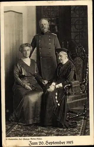 Ak Friedrich II., Großherzog von Baden mit Gemahlin Hilda und Mutter Luise Hohenzollern