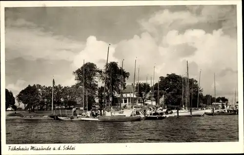 Ak Missunde an der Schlei Kosel, Segelboote, Schleipartie