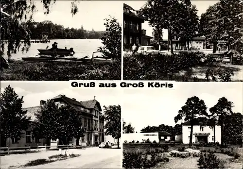 Ak Groß Köris im Kreis Dahme Spreewald, Boot am Anleger, Gasthof