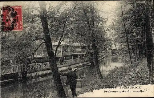 Ak Saint Maurice Val de Marne, Pecheurs pres du moulin