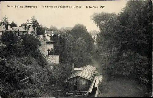 Ak Saint Maurice Val de Marne, Vue prise de l'Ecluse du Canal