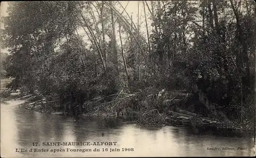 Ak Saint Maurice Alfort Val de Marne, L'Ile d'Enfer apres l'ouragan du 16 juin 1908