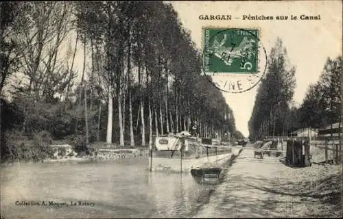 Ak Gargan Seine Saint Denis, Peniches sur le Canal
