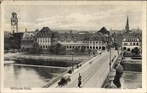 Ak Mülheim an der Ruhr, Schlossbrücke mit Stadtbad