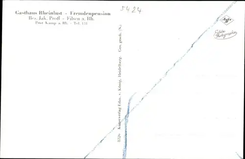 Ak Filsen am Rhein, Gasthof Rheinlust, Bes. Jak. Proff
