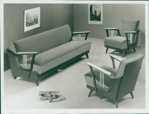 Foto Wohnzimmermöbel, Sitzgruppe, Sofa 637, Sessel 642, Zeitschrift Weltbild, 50er Jahre, Reklame