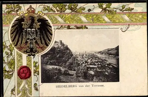 Wappen Ak Heidelberg am Neckar, Gesamtansicht von der Terrasse