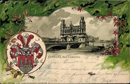 Präge Wappen Litho Hamburg, Neue Elbbrücke