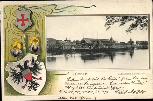 Wappen Passepartout Ak Hansestadt Lübeck, Badeanstalt Krähenteich