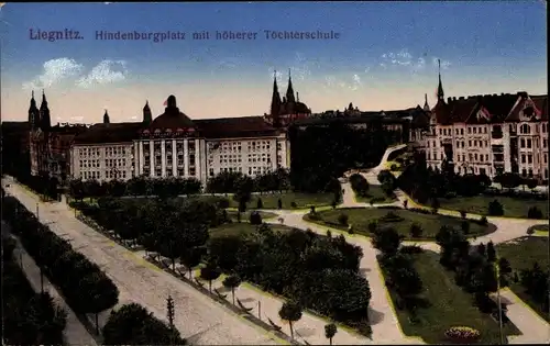 Ak Legnica Liegnitz Schlesien, Hindenburgplatz, Höhere Töchterschule