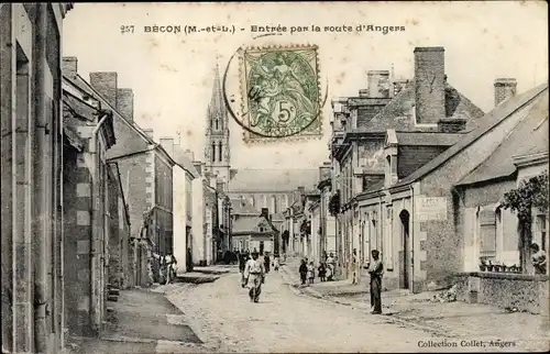 Ak Bécon Maine et Loire, Entrée par la route d'Angers, Eglise