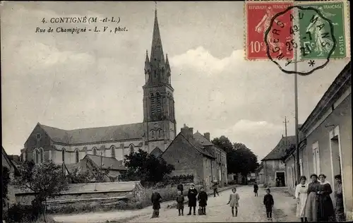 Ak Contigné Maine et Loire, Rue de Champigné, Eglise