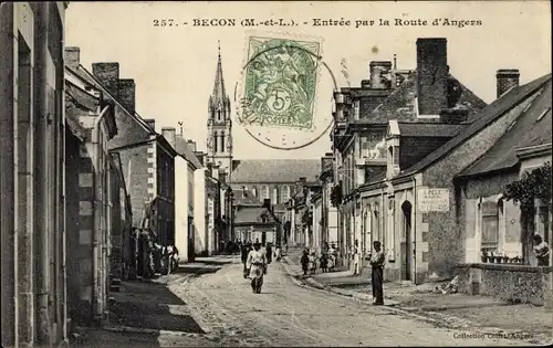 Ak Bécon Maine et Loire, Entrée par la route d'Angers, Eglise