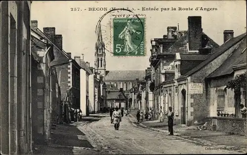 Ak Bécon Maine et Loire, Entrée par la Route d'Angers, Eglise