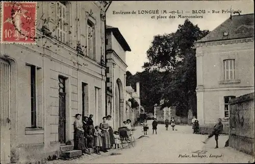 Ak Blou Maine-et-Loire, Rue Principale, place des Marronniers