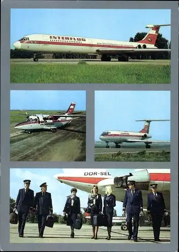 Ak Deutsches Passagierflugzeug, Interflug, DDR SEL, Iljuschin IL 62, Flugbegleiter, Piloten