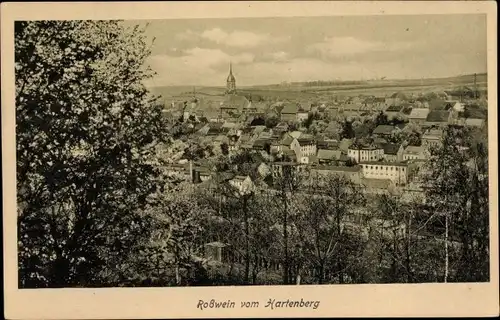 Ak Roßwein in Sachsen, Teilansicht vom Ort mit Kirche, Blick vom Hartenberg