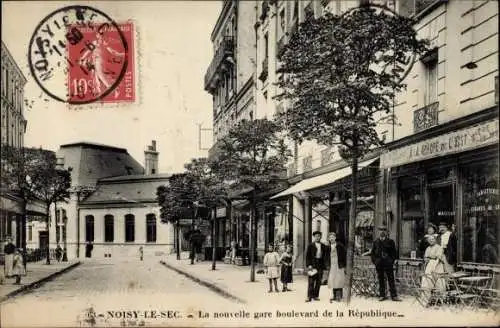 Ak Noisy-le-Sec Seine Saint Denis, La nouvelle gare boulevard de la Republique