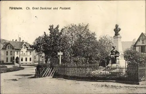 Ak Turckheim Türkheim Elsass Haut Rhin, Ch. Grad Denkmal, Postamt