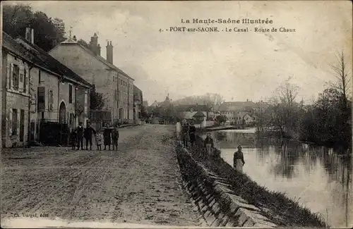 Ak Port sur Saône Haute Saône, Le Canal, Route de Chaux
