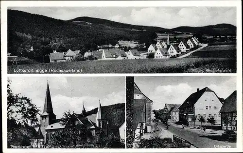 Ak Bigge Olsberg im Hochsauerland, Gesamtansicht; Pfarrkirche, Ortspartie