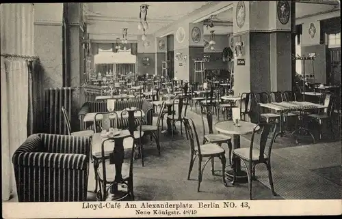 Ak Berlin Mitte, Lloyd Cafe am Alexanderplatz, Innenansicht, Neue Königstraße 48