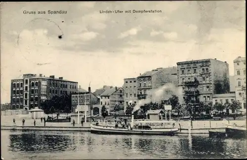 Ak Berlin Spandau, Lindenufer mit Dampferstation