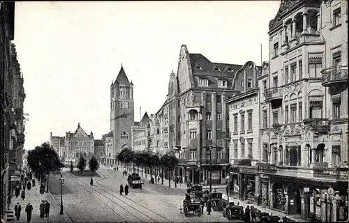 Ak Poznań Posen, St. Martinstraße, Schloss, Straßenpartie