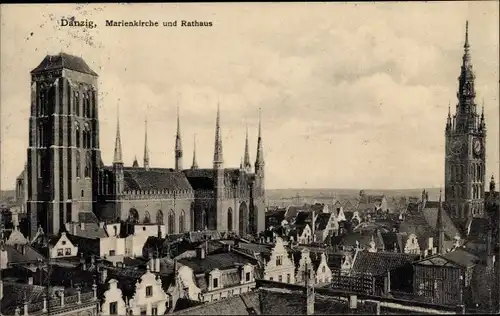 Ak Gdańsk Danzig, Marienkirche, Rathaus
