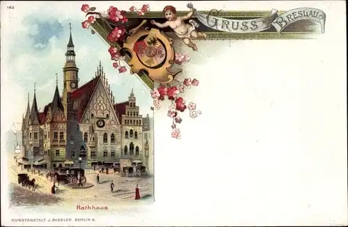 Wappen Litho Wrocław Breslau Schlesien, Rathaus