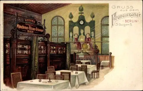 Litho Berlin Spandau, Gasthaus Franziskaner, Am Bogen 5, Innenansicht