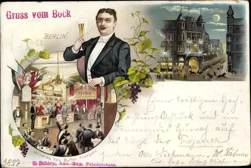 Litho Berlin Mitte, Gasthaus Bock, Innenansicht, Buffet Francais, Friedrichstraße